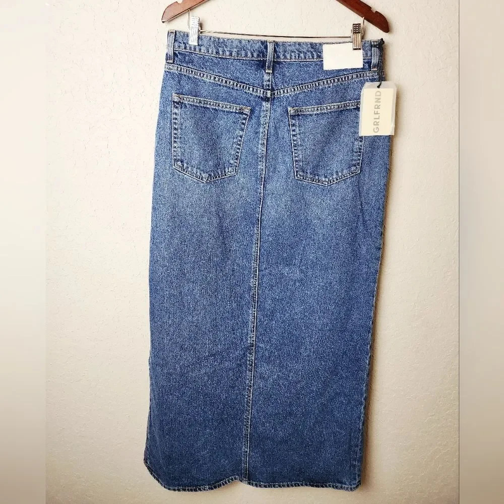 GRLFRND The Blanca Maxi Skirt W/High Slit Denim Jean Skirt Crissy Field Size 29